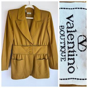 Vintage 1980's Valentino Boutique Mustard Yellow Waist Sash Belt Blazer Size 10